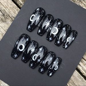 Black Moon & Stars Press On Nails